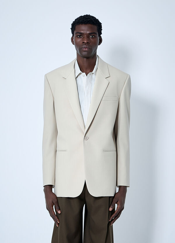 Saint Laurent Yves Single-Breasted Blazer Beige sla0159035